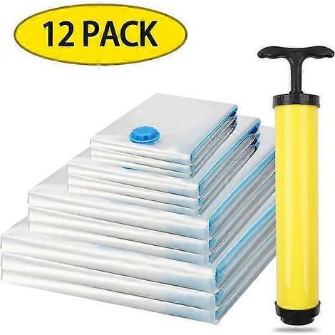 Lot de 12 sacs de rangement sous vide pour couvertures, voyages, petits et grands, compatibles avec une pompe manuelle-AquaForge (1/5)