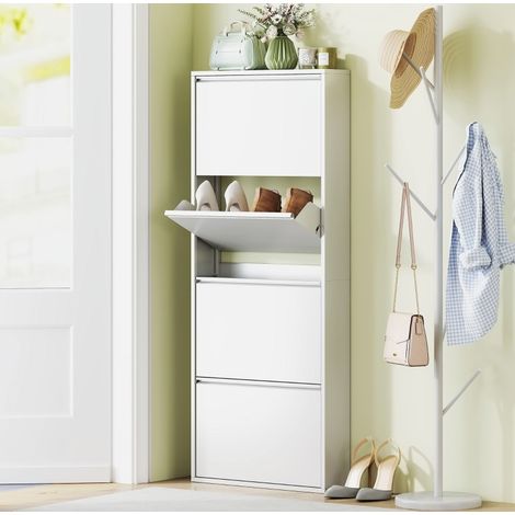MEUBLIV Zapatero metálico 55 x 15 x 139,5 cm blanco - 4 abatibles (1/5)