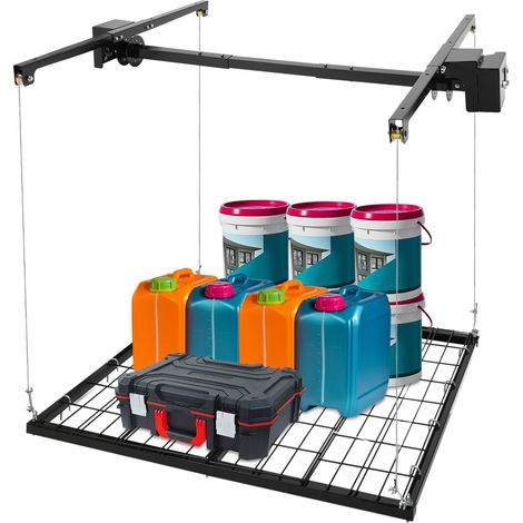 Étagère de rangement au plafond, pour garage, 122 x 122 cm, capacité de charge de 113 kg, hauteur réglable jusqu'à 244 cm, en acier au carbone noir mat (1/5)