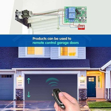 Interrupteur RF 433MHz Sans Fil 2 Canaux, Récepteur Relais AC 110-240V avec 2 Télécommandes pour Volet Roulant, Porte de Garage et Éclairage