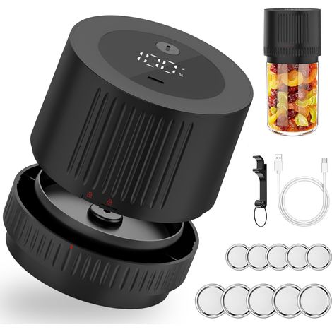 Kit de mise sous vide électrique – Convient aux bocaux à large et à ouverture standard, comprend 10 couvercles pour bocaux Mason. (1/5)