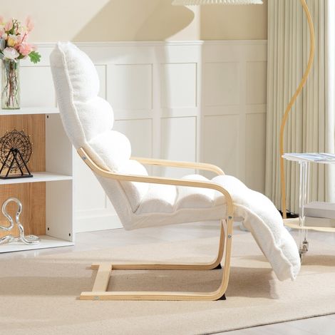 Fauteuil relax avec repose-pieds réglable, sherpa moelleux pour salon, fauteuil à bascule avec accoudoirs, chaise de lecture confortable, blanc (1/5)