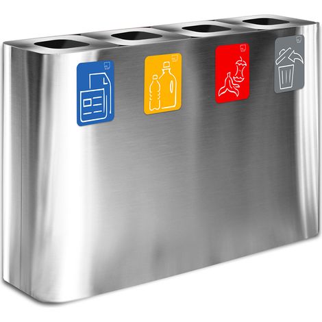 Pattumiera Sistema di Raccolta Rifiuti 120x30xh80 cm In Acciaio Inox 4 Scomparti Argento (1/2)
