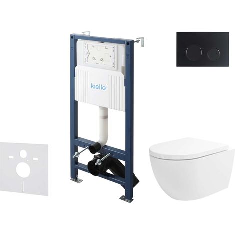 kielle Genesis New - Set der Vorwandinstallation, des Wand-WCs Oudee, Vortex Rimless+, Softclose-Sitz und Betätigungsplatte Gemini New II, mattschwarz 30528SS24