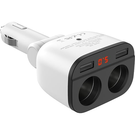 Chargeur allume-cigare HaiChong à affichage numérique, chargeur de voiture avec double sortie USB 2,4 V, chargeur universel pour voiture et téléphone portable, blanc. (1/5)
