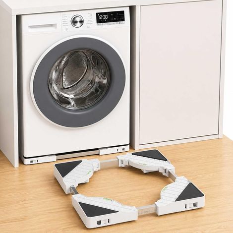 Base pour machine à laver avec 16 roues unidirectionnelles, rouleau de transport, anti-vibration, socle réglable pour machine à laver, sèche-linge, réfrigérateur, congélateur, Blanc (1/5)
