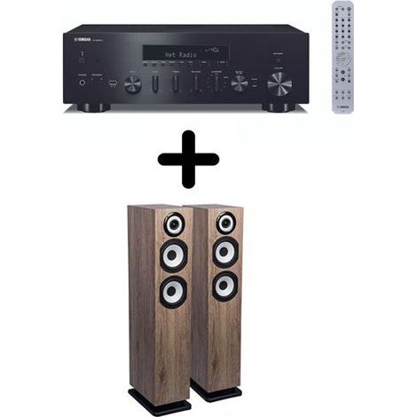 Amplificateur Hi-Fi Yamaha R-N600A Noir + une paire d'enceintes colonne Cabasse Java MC40 Chêne blanchie