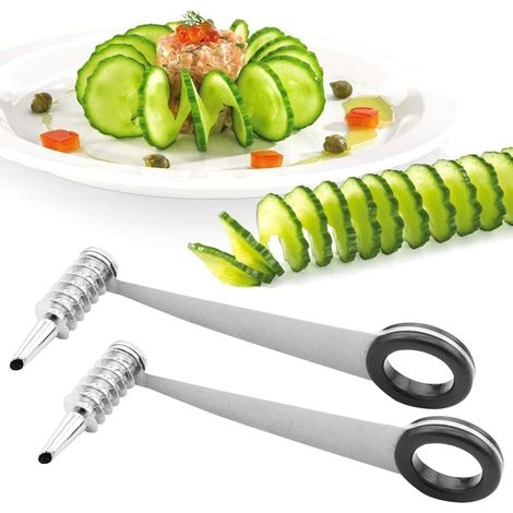 Coupe-pommes de terre en spirale 2 pièces, coupe-pommes de terre en spirale manuel, éplucheur en spirale en acier inoxydable. Compatible avec les légumes, concombres, pommes, carottes. (1/5)