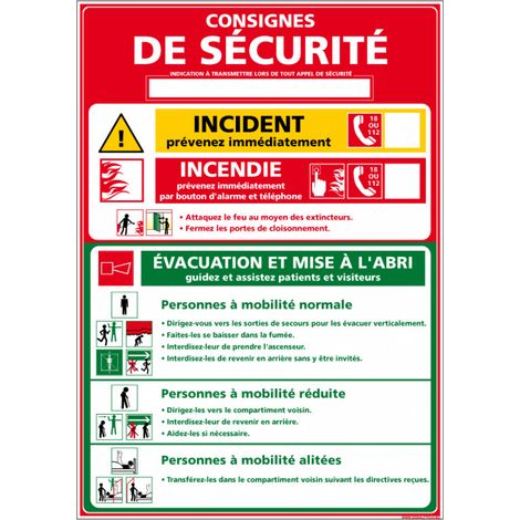 Panneau CONSIGNE DE SÉCURITÉ POUR LES HÔPITAUX à compléter – Aluminium 2 mm – 210 x 300 mm