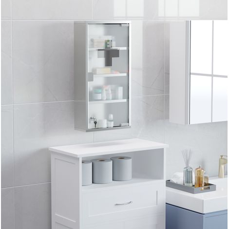 Armoire à pharmacie 30x12x60 cm en acier argenté avec serrure, salle de bain FloraGrace (1/5)