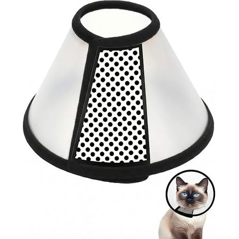 Cat Collar, Plastic Cone Protector Anti-Bite, Size 23-27 cm, Black and White for Adult Cats (1/4)