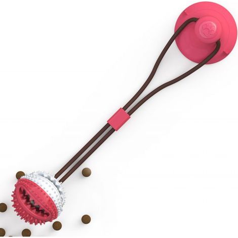 Balle jouet - Balle pour chien - Jouet à mâcher pour chien - Ventouse avec corde - Jouet d'intelligence pour chien - Brosse à dents pour chien - Rose/blanc (1/2)