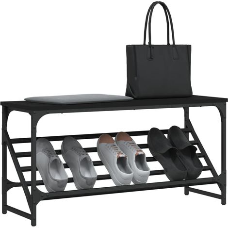 Étagère à chaussures noir 90x30x45 bois d'ingénierie (1/5)