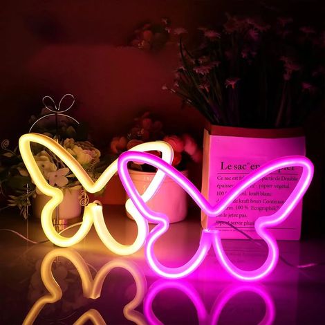 2 pièces LED néon signe papillon enseignes au néon maison veilleuses pour chambre d enfants lampes jardin terrasse extérieur (1/5)
