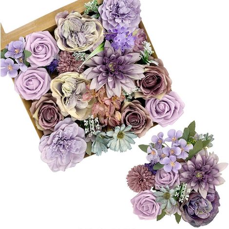 Boîte cadeau de fleurs artificielles avec feuillages, composition florale, boîtes florales pour bouquets de mariage à faire soi-même, centre de table pour enterrement de vie de jeune fille, décoration (1/4)