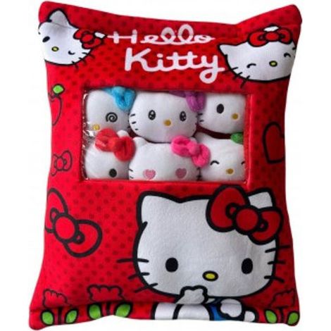 Hello KITty Cuscino Peluche con 6 Mini Peluche 30x38 cm Poliestere