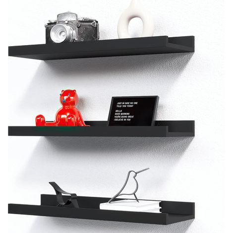Lot de 3 étagères murales flottantes noires de 40 CM en bois, modernes pour support photo, décor mural, pour décor de pièce, salon, chambre à coucher, salle de bain, cuisine, buanderie (1/5)