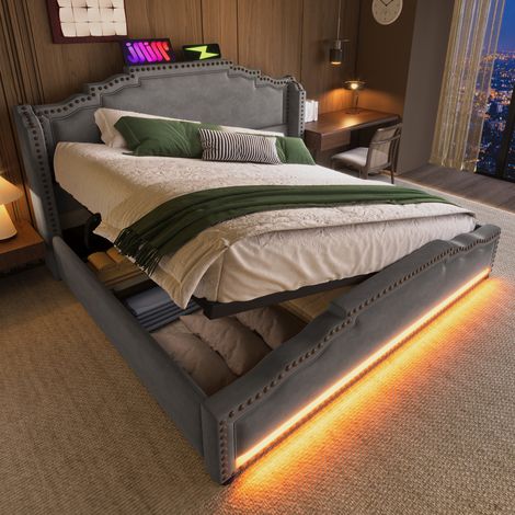 letto matrimoniale contenitore 140x200 velluto LED OKMYHOME