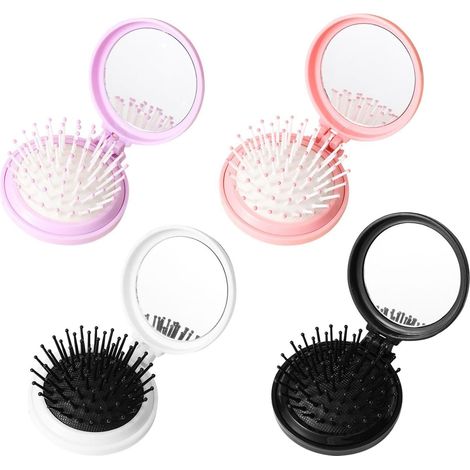 Paquet De 4 Peignes Pliants Ronds Peigne Avec Miroir Peigne Portable Mini Peigne Mignon Peigne À Coussin D Air (1/5)