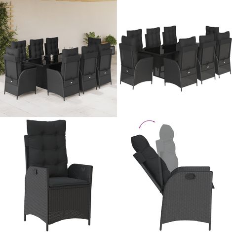 9-tlg. Garten-Essgruppe mit Kissen Schwarz Poly Rattan - Gartentisch - Gartenmöbel (1/5)