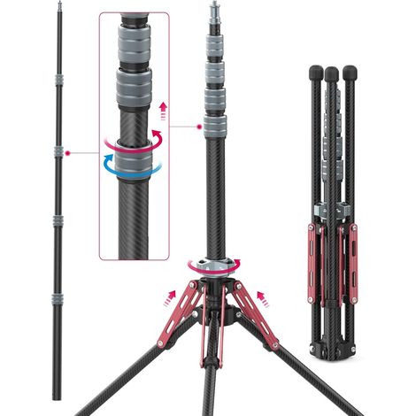 Support de Lampe Carbon Fiber, MT-49 194cm/76.4inch Support de Lumière en Fibre de Carbone, Support de Lumière pour Kits de Studio, Boîte à Lumière, Réflecteur, Lampe Annulaire et Lampe COB (1/5)