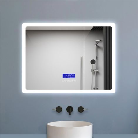 70x50cm Illuminated Bathroom LED Mirror with Bluetooth Optional 3 Colour Light Clock Anti-fog，Touch Switch (1/4)