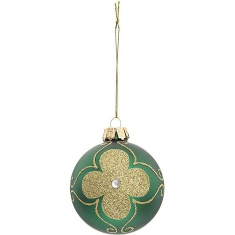 Paris Prix - Boule De Noël Maxi Fleur soir 8cm Vert & Or