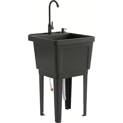 Évier de camping portable avec distributeur de savon, robinet, tuyaux d'arrivée et d'évacuation d'eau, noir