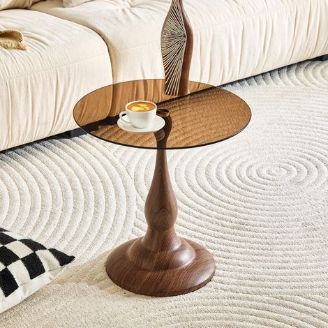 Tavolino da salotto rotondo in vetro temperato, 50 cm, marrone HAVRYA (1/5)