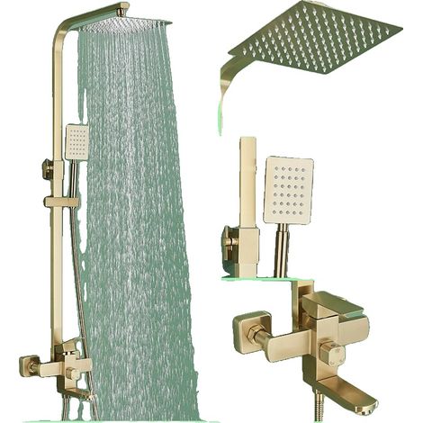 Duscharmatur-Set, Regenduschkopf, modernes Design, gebürstetes Gold (1/5)