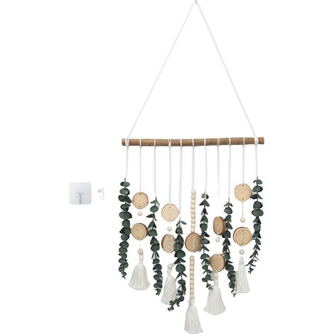 Suspension murale eucalyptus plante artificielle feuillage faux – Bohème avec bâton bois chambre salon déco style H, décoration (1/2)