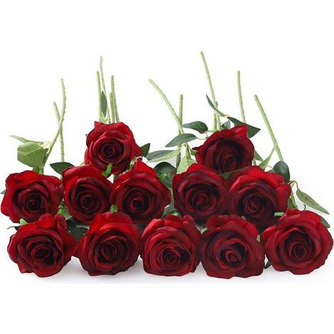 Fleurs artificielles, 10 pièces de fleurs simples à longues tiges en soie artificielle, roses artificielles, bouquet de mariée, fleurs réalistes pour la décoration de table, les fêtes de mariage et la (1/5)