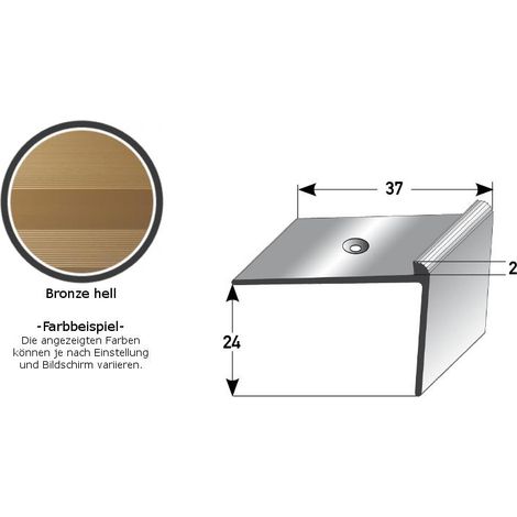 Treppenkante "Aulla" / Treppenkantenprofil / Winkelprofil, konfigurierbar, Breite: 37 mm, Höhe: 10-40 mm, Einfasshöhe 2-7 mm aus Aluminium eloxiert, gebohrt, von Auer Metall -2-24 mm-1000-bronze hell