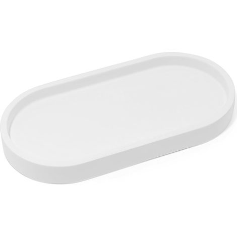 Plateau rond blanc mat – Ø20 cm – support 2 distributeurs – salle de bain/cuisine – organisation pratique (1/5)
