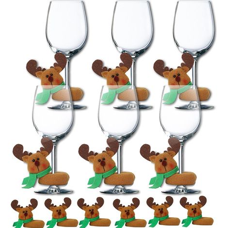 Lot de 6 marque-verres de Noël, charms pour verre à vin (Père Noël, bonhomme de neige, renne) (1/2)