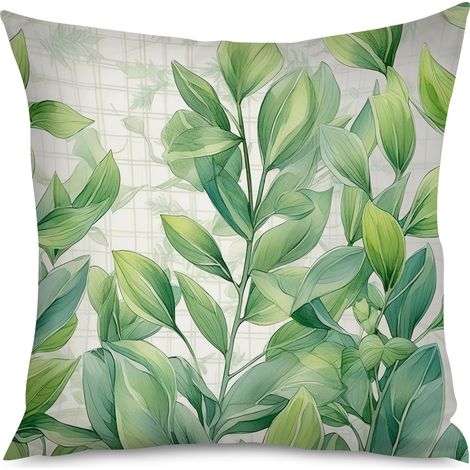 Housse de coussin tropical, motif feuilles vertes, 60x60 cm (1/5)