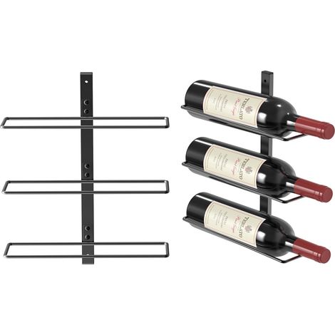 Casier à vin mural pour 3 bouteilles, support en métal robuste pour vin, champagne et spiritueux - pour cuisine, bar ou cave à vin (1/5)