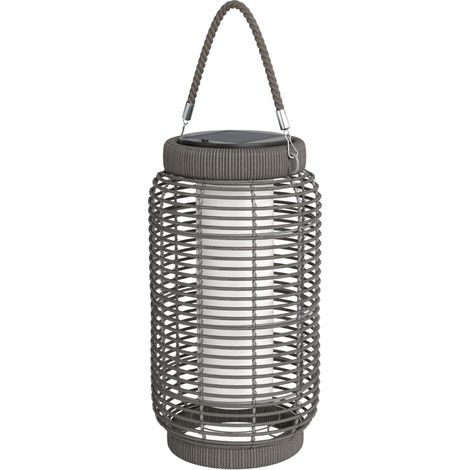 Lampadaire solaire d'extérieur en résine tissée, éclairage de jardin LED en acier avec allumage/extinction automatique, gris (1/5)