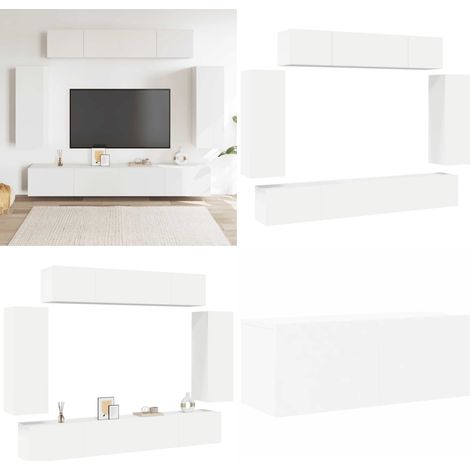 Ensemble de meuble TV 6 pcs Blanc Bois d'ingénierie - Meubles Tv - Meubles Suspendus - Armoires Hifi - Rangement Mural - Décoration Intérieure - Home & Living (1/5)