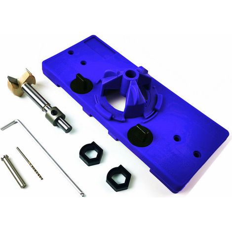 Gabarit de Perçage Charnière Invisible 35 mm Gabarit de Trou Charniere Guide de Perçage Charniere avec Anneau de Limite Tige de Positionnement Perceuse Clé pour Menuiserie -Bleu (1/5)
