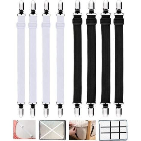 Correas elásticas para sábanas bajeras, ajustables de 65 cm a 240 cm, juego de 8 correas para fundas de colchón. (1/4)