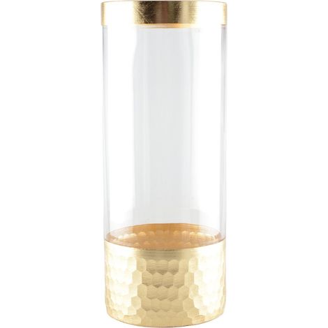 Vase en verre rond transparent et doré pour décoration de table 12 x 12 x 30 cm - PANGIVO (1/3)