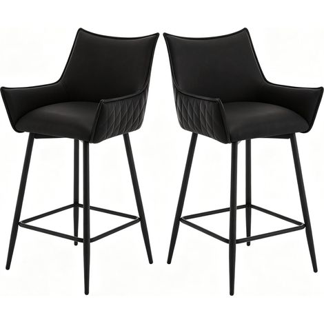 Lot de 2 tabourets de bar vintage en PU avec accoudoirs courbés, structure métallique anthracite, assise ergonomique (1/5)