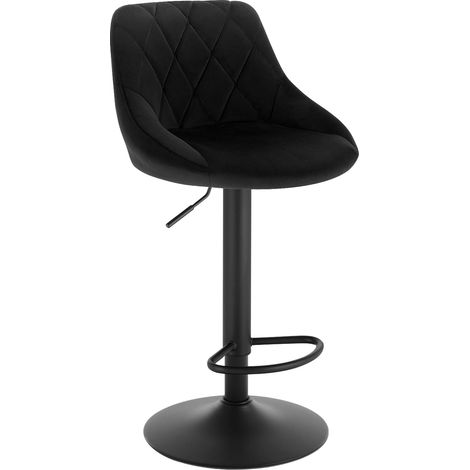 Woltu – Tabouret de bar réglable en velours noir – Siège rembourré ergonomique – Pieds en métal – Hauteur d'assise 60-82 cm