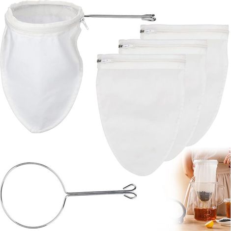 Baumwollfilterbeutel – 200 Mesh – Stahlring – Reißverschluss – Für Nussmilch, Kaffee, Saft – 1 Stück (1/5)