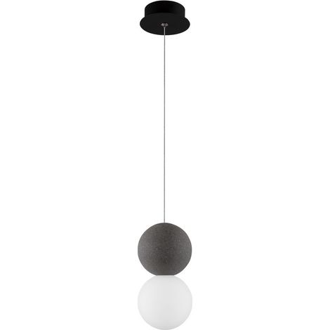 Merano Inuvik Globe Suspension Plafonnier Béton Gris Verre Opalin, Aluminium Noir LED G9 10