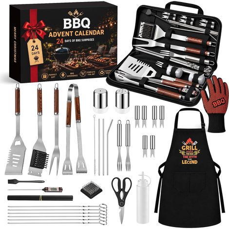 Calendrier de l'Avent Homme 2026, 24 Jours Kit Barbecue avec Ustensiles et Accessoires BBQ, Calendrier de Noël , Cadeau Homme Noël, Cadeau Barbecue pour Papa Mari Amateur de Grillades (1/5)