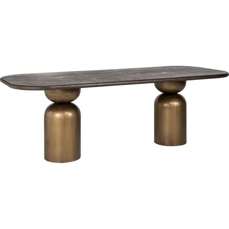 Table à manger élégante en acacia - Brun antique et doré (1/5)