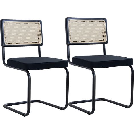 Sillas de comedor retro, material de ratán sintético, diseño con respaldo, color negro - 2 unidades (1/2)