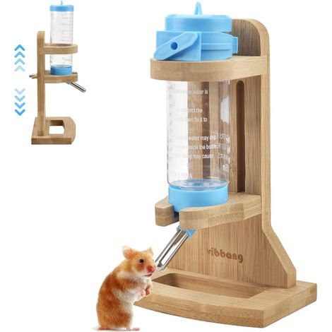 Water Dispenser for Small Animals, Rabbit Feeding Bottle with Adjustable Wooden Stand, 125 ml Rodent Feeding Bottle on Stand Water Dispenser for Hamster Guinea Pig Ferret Gerbil Chinchilla (1/5)